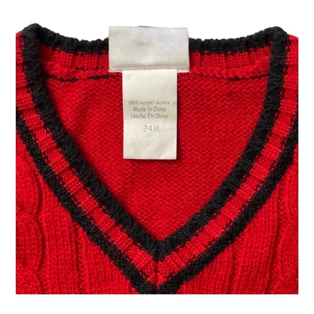SAMARA V-Neck Pullover Sweater Vest Boy's Size 24 Months Red Navy Trim Christmas